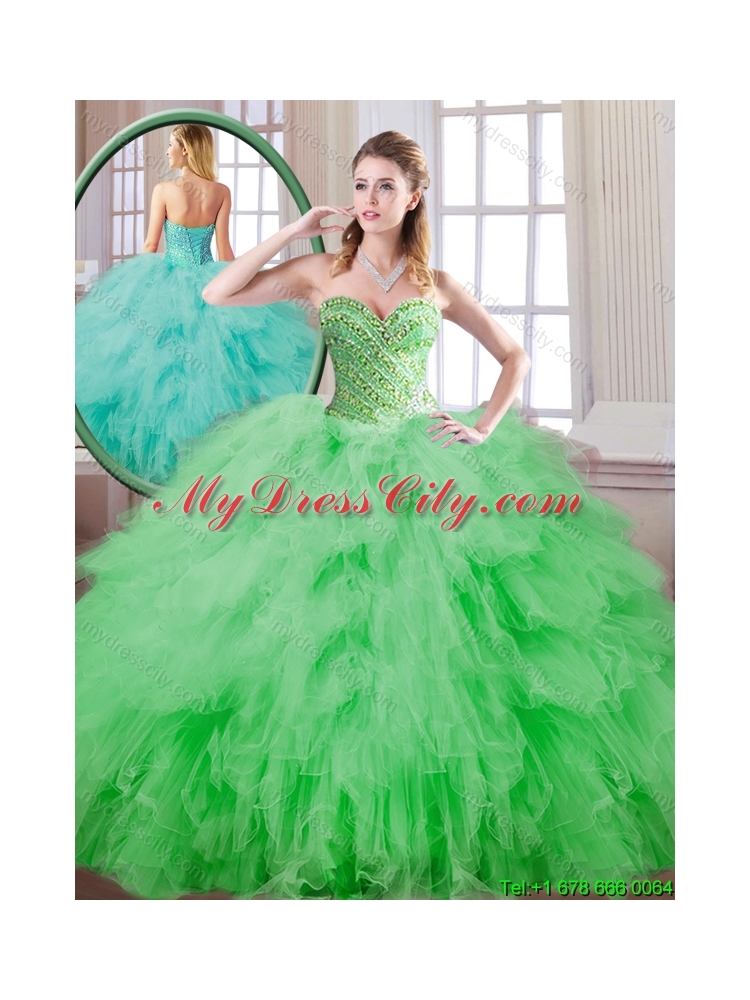 Beautiful Spring Green Sweet 16 Dresses with Beading for 2016