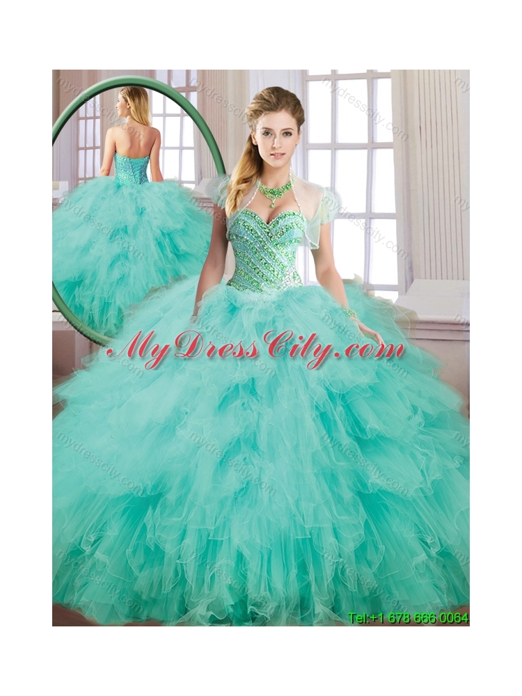 Beautiful Spring Green Sweet 16 Dresses with Beading for 2016