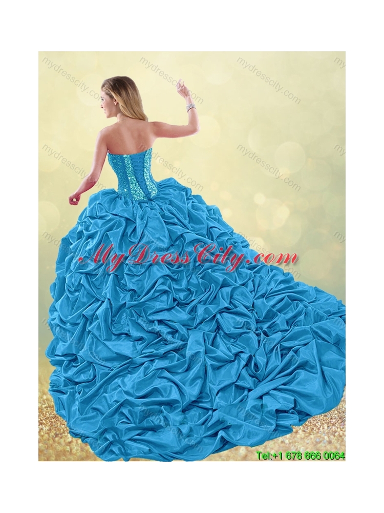 Best Selling Brush Train Beading Quinceanera Dresses in Fuchsia