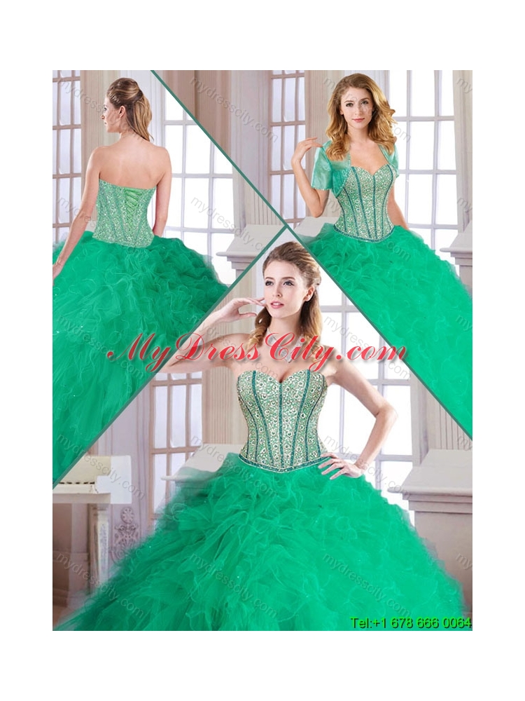 Cheap 2016 Beading and Ruffles Quinceanera Gowns in Turquoise