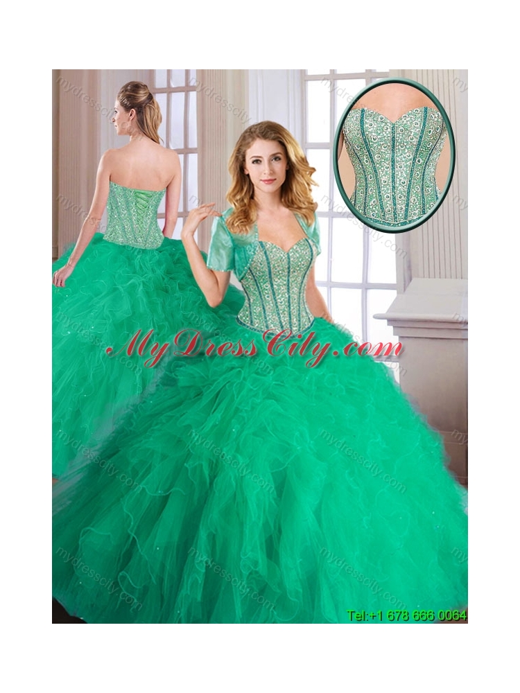 Cheap 2016 Beading and Ruffles Quinceanera Gowns in Turquoise