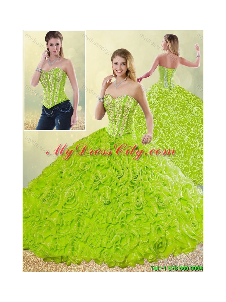 Modest Rolling Flowers Quinceanera Gowns with Sweetheart