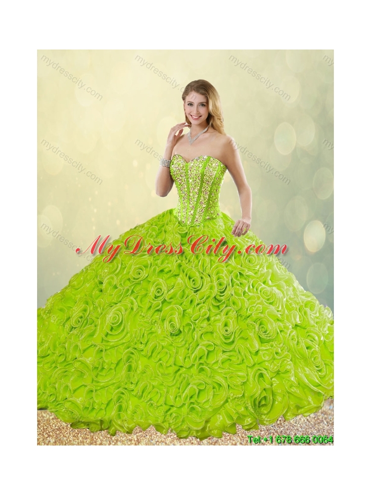 Modest Rolling Flowers Quinceanera Gowns with Sweetheart