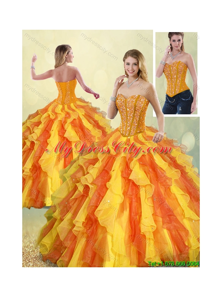 2016 Perfect Multi Color Sweetheart Quinceanera Gowns with Beading