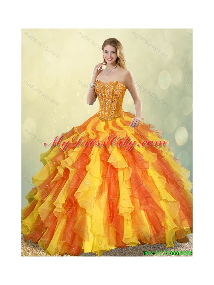 2016 Perfect Multi Color Sweetheart Quinceanera Gowns with Beading