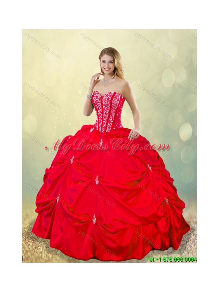 Cheap 2016 Beading and Pick Ups Quinceanera Gowns in Red