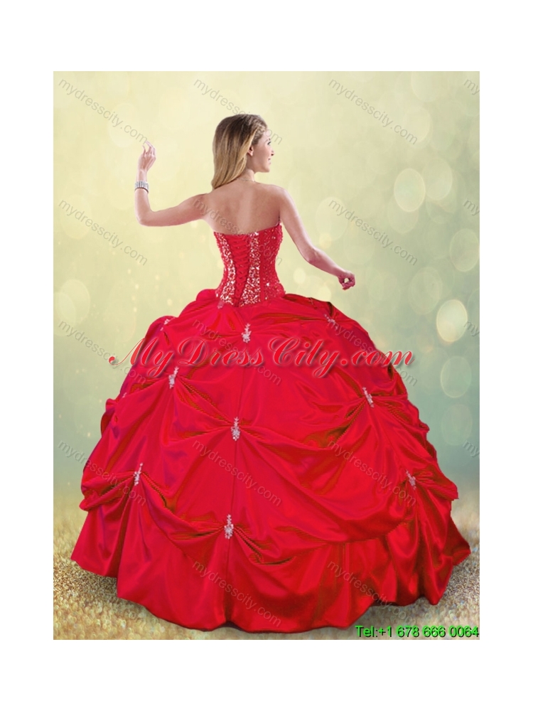 Cheap 2016 Beading and Pick Ups Quinceanera Gowns in Red