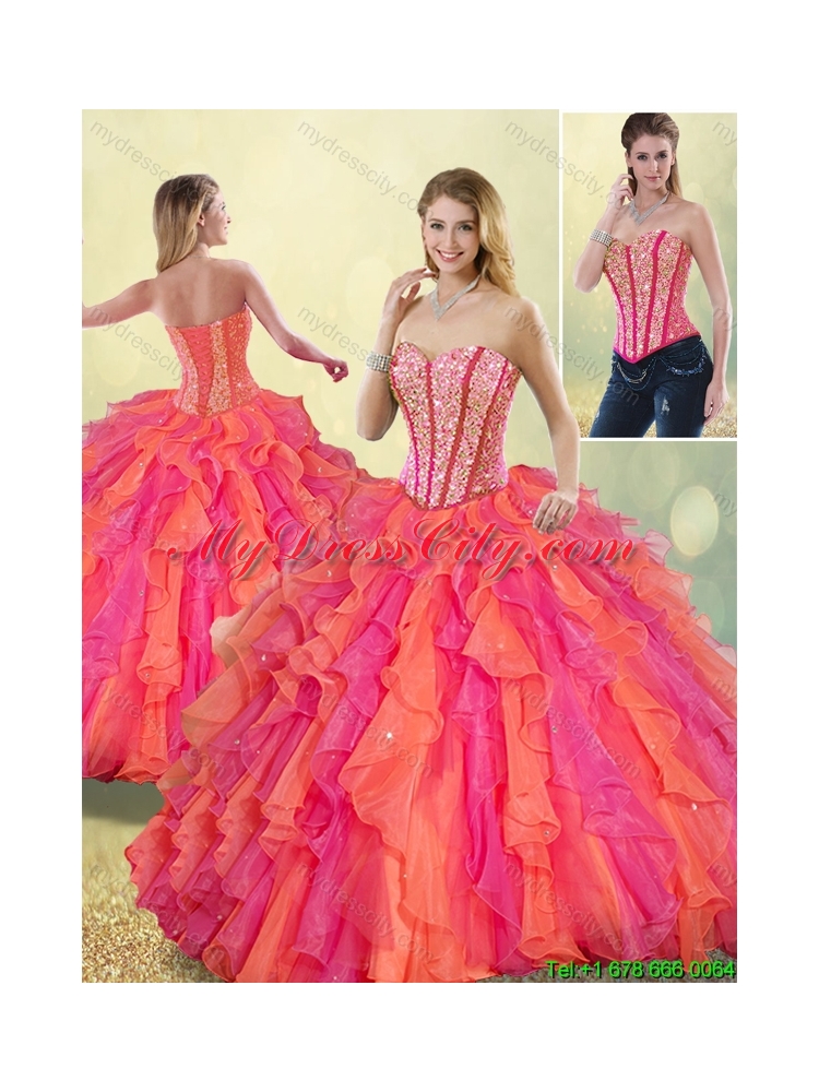 Cheap Beading and Ruffles Quinceanera Dresses in Multi Color