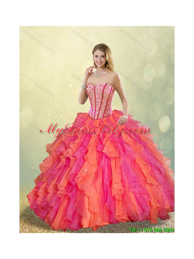 Cheap Beading and Ruffles Quinceanera Dresses in Multi Color