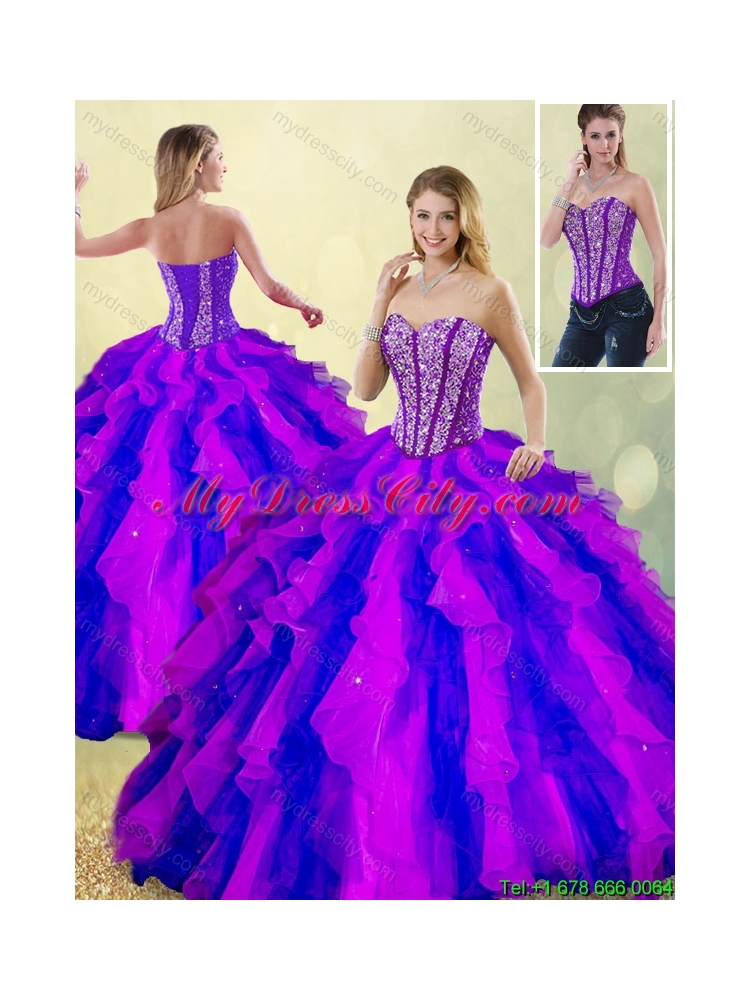 Classical Beading and Ruffles Multi Color Sweet 16 Dresses