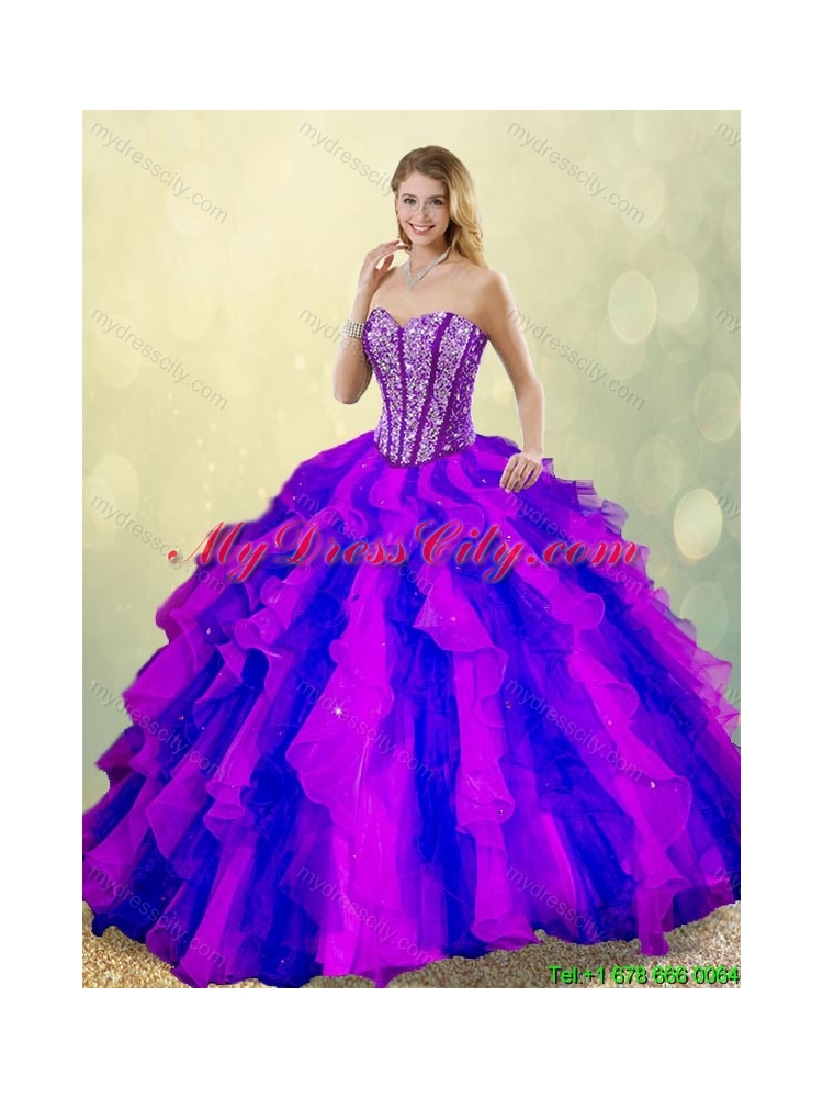 Classical Beading and Ruffles Multi Color Sweet 16 Dresses