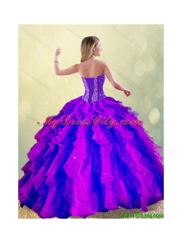 Classical Beading and Ruffles Multi Color Sweet 16 Dresses