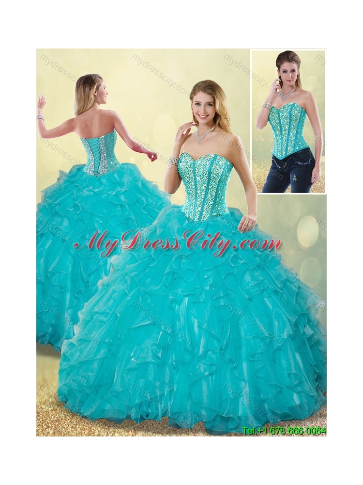 Elegant Aqua Blue Sweet 16 Dresses with Beading and Ruffles