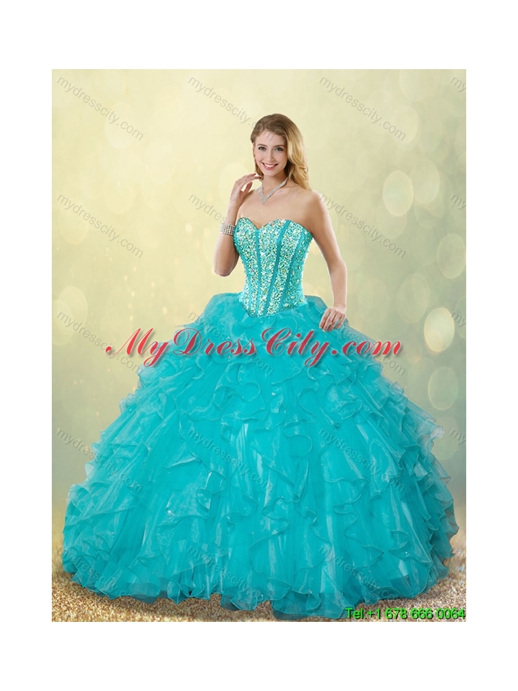 Elegant Aqua Blue Sweet 16 Dresses with Beading and Ruffles