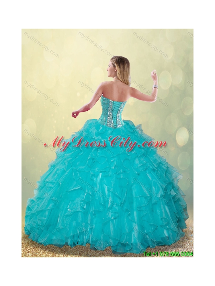 Elegant Aqua Blue Sweet 16 Dresses with Beading and Ruffles