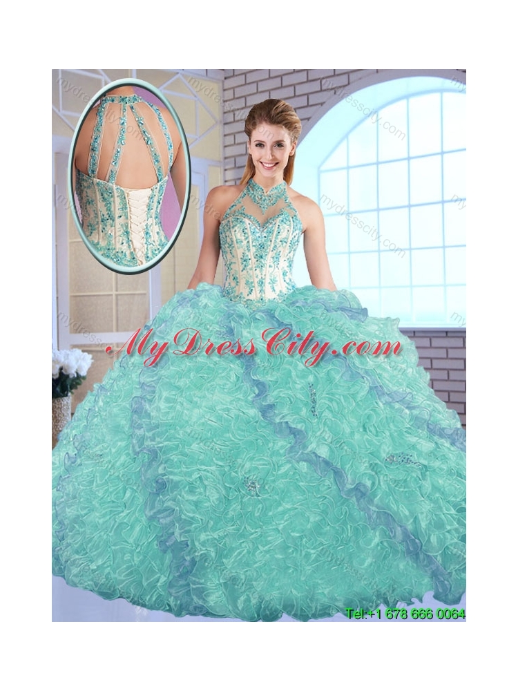 Elegant High Neck Quinceanera Dresses with Appliques and Ruffles