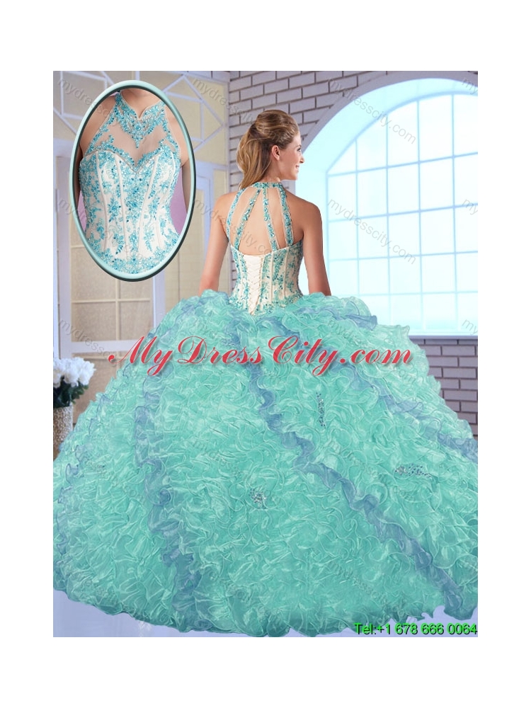 Elegant High Neck Quinceanera Dresses with Appliques and Ruffles