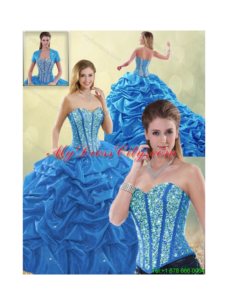 Luxurious Beading Blue Quinceanera Gowns with Sweetheart