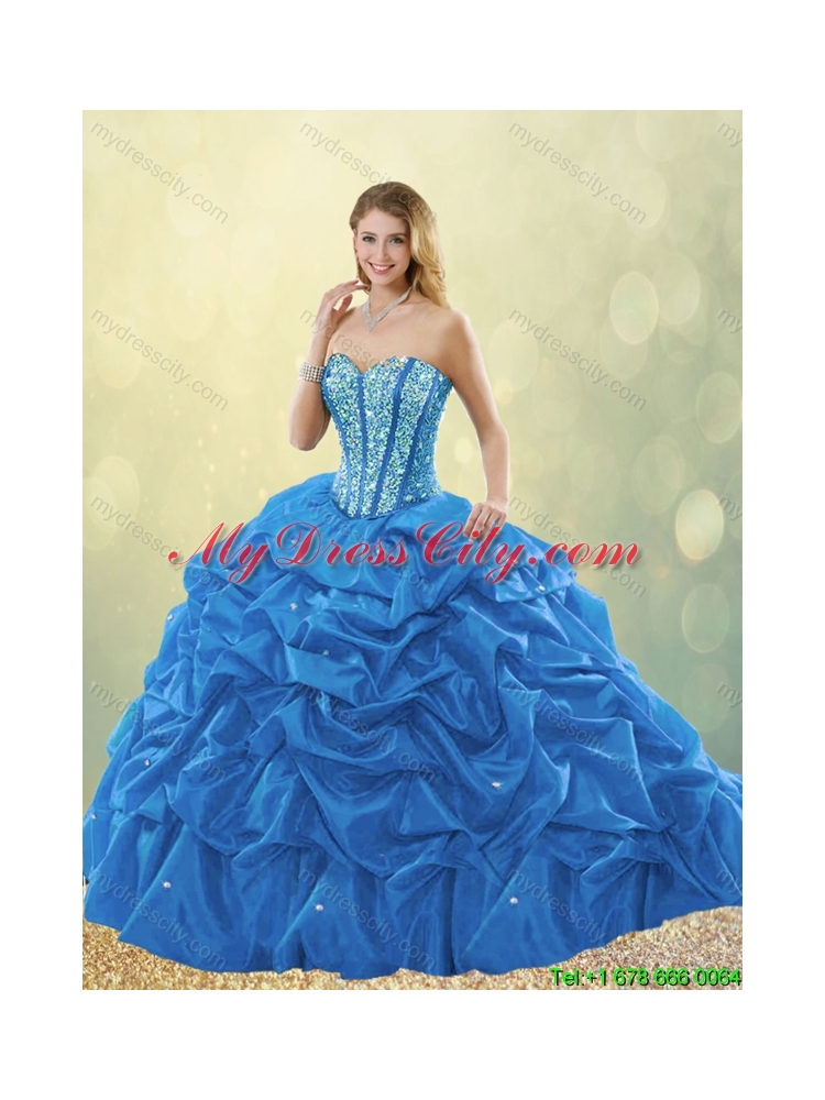 Luxurious Beading Blue Quinceanera Gowns with Sweetheart