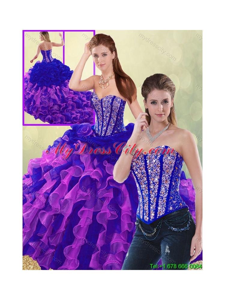 Exclusive Multi Color Brush Train Quinceanera Dresses