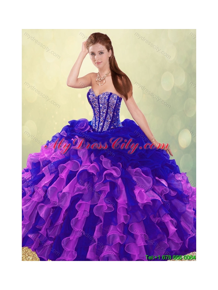 Exclusive Multi Color Brush Train Quinceanera Dresses