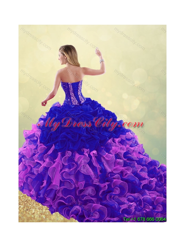 Exclusive Multi Color Brush Train Quinceanera Dresses