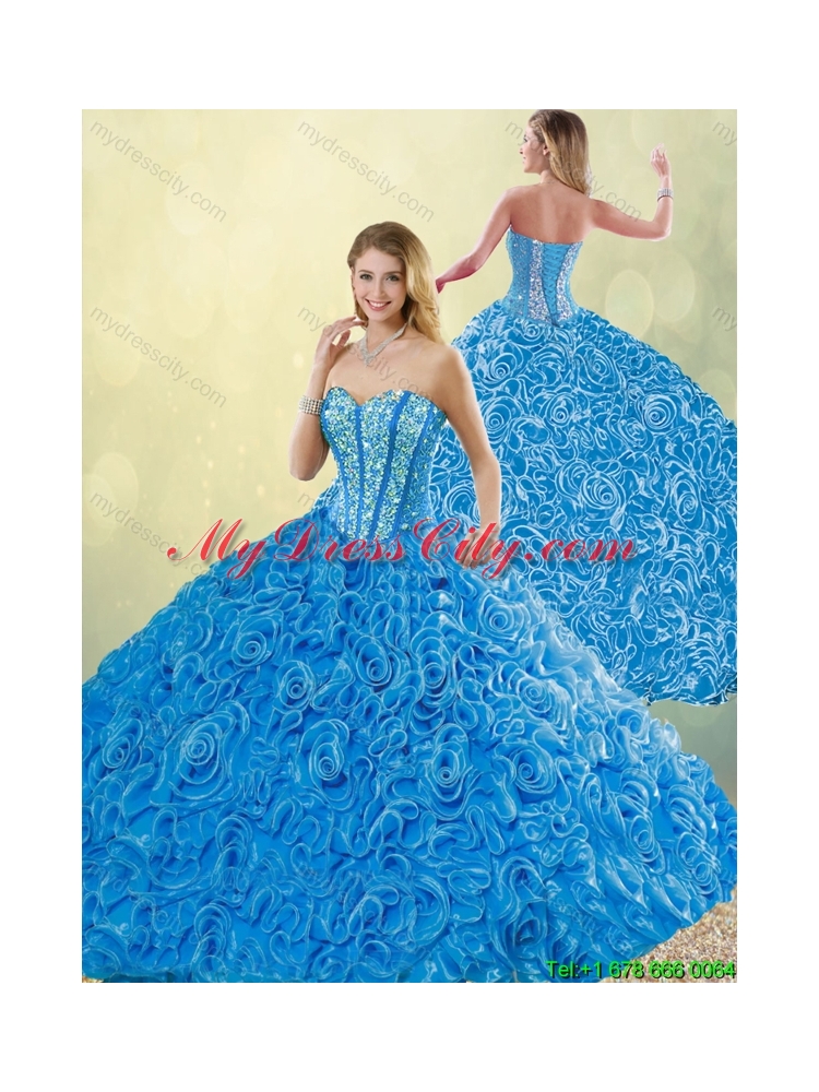 New Style Blue Quinceanera Dresses with Brush Train for 2016