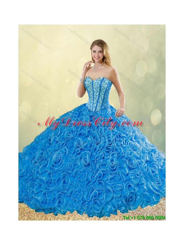 New Style Blue Quinceanera Dresses with Brush Train for 2016