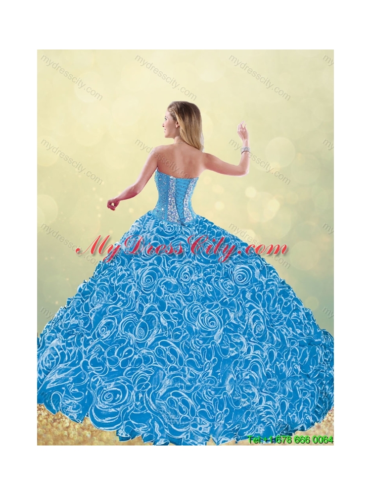 New Style Blue Quinceanera Dresses with Brush Train for 2016