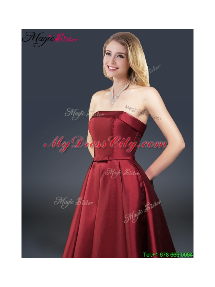 2016 Winter Gorgeous A Line Strapless Prom Dresses with Brush Train