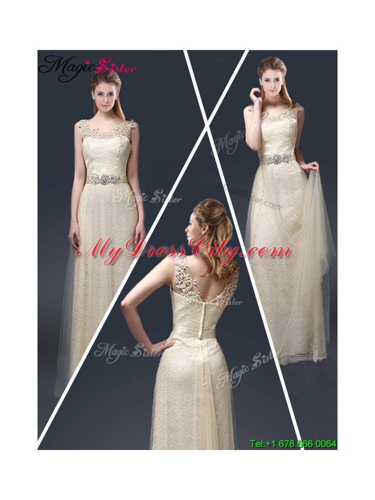 Empire Lace Prom Dresses with Appliques in Champagne