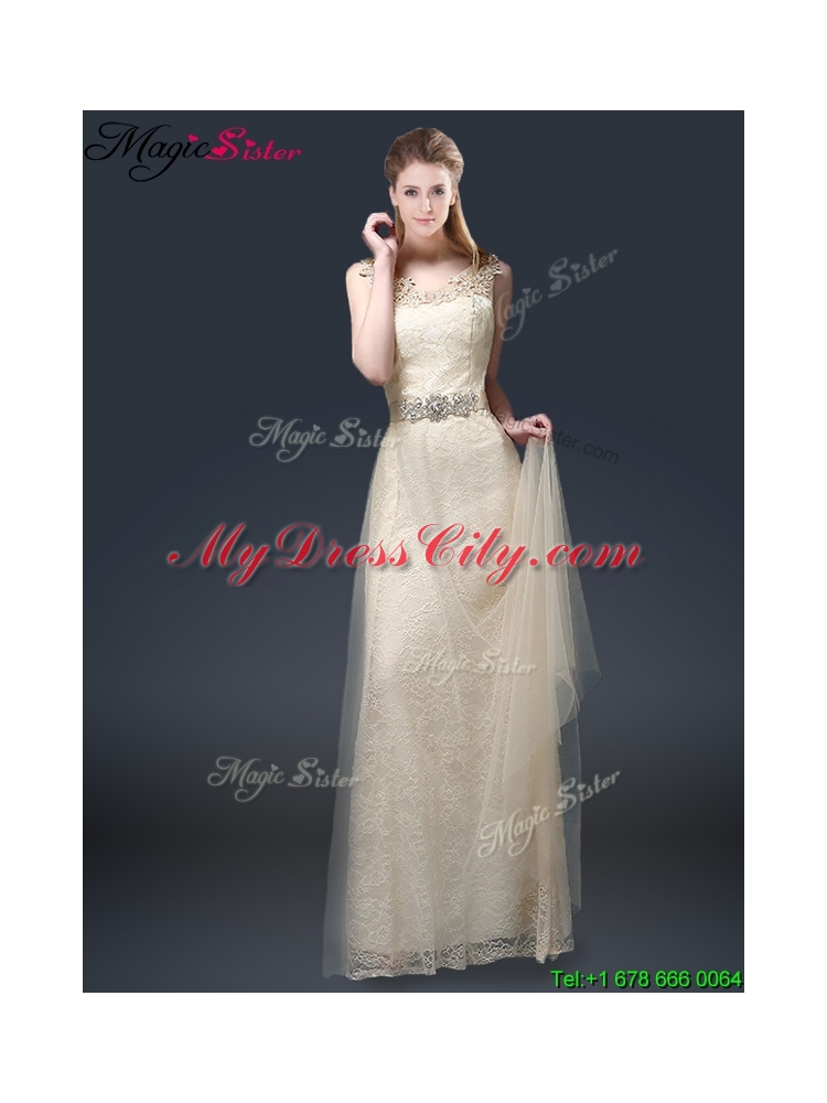 Empire Lace Prom Dresses with Appliques in Champagne