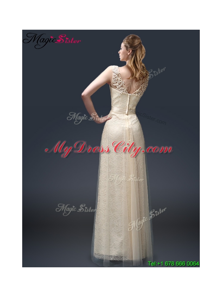 Empire Lace Prom Dresses with Appliques in Champagne