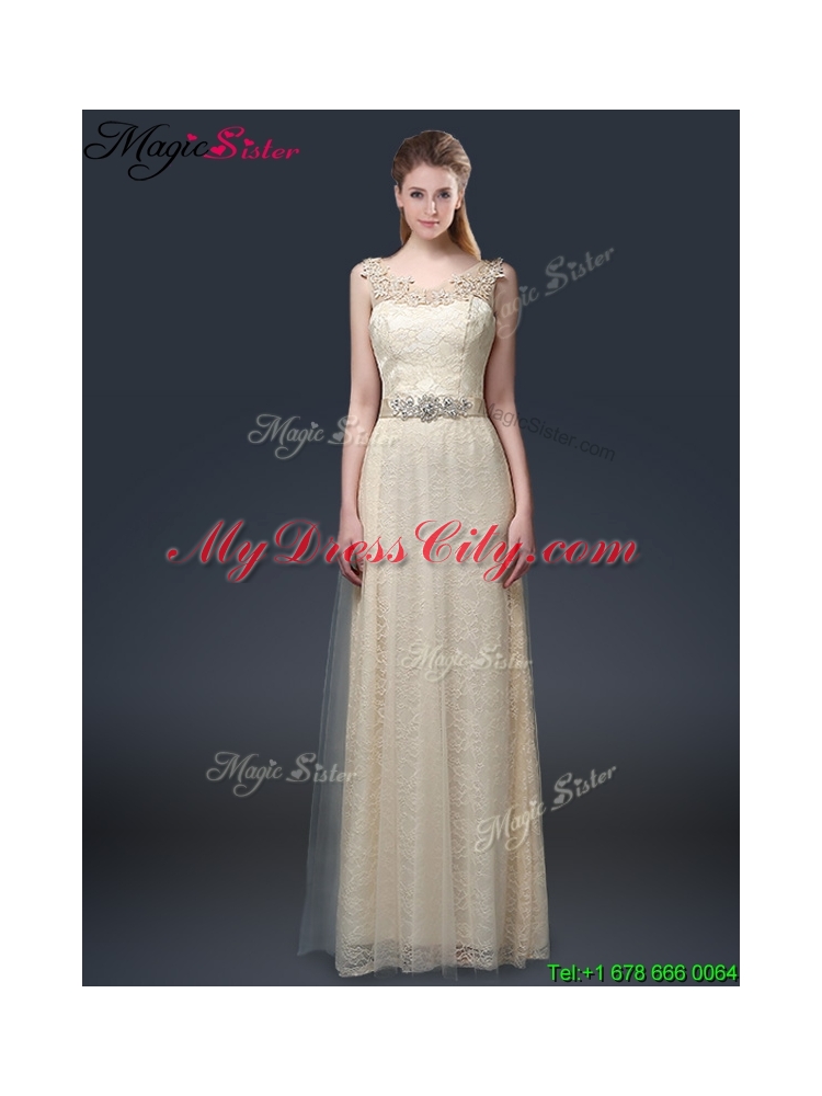 Empire Lace Prom Dresses with Appliques in Champagne