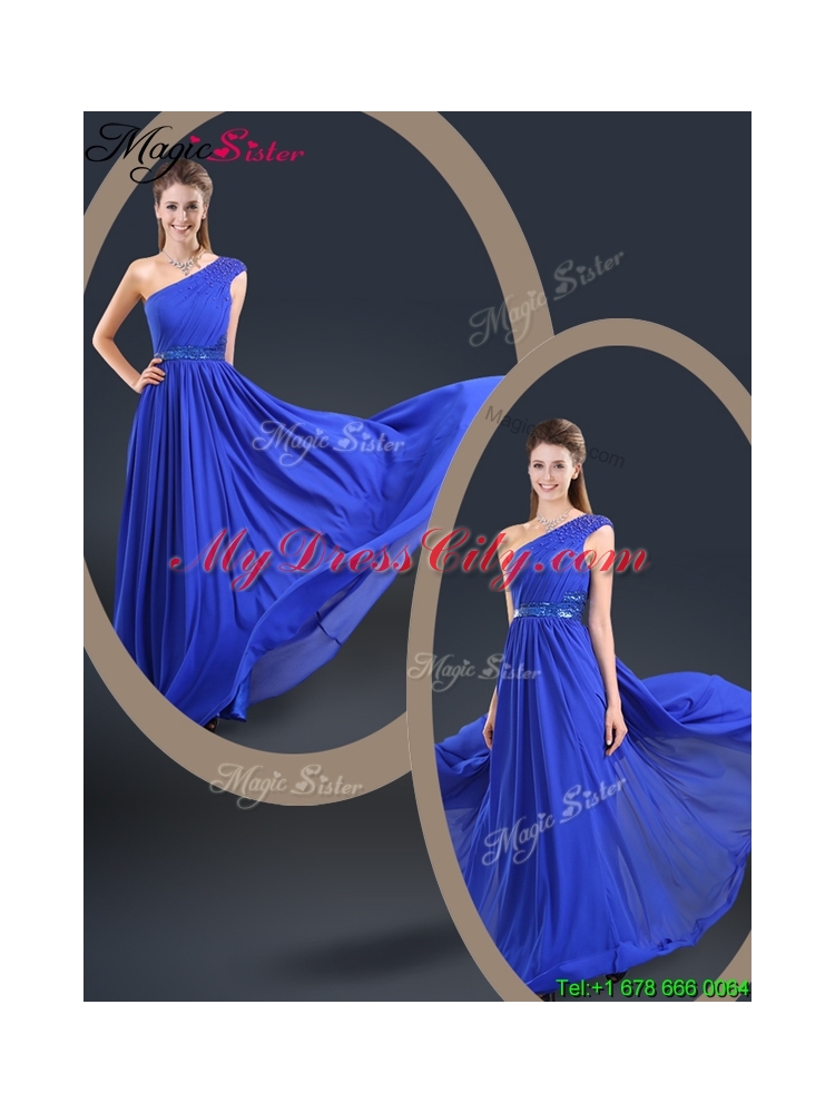 Cheap 2016 One Shoulder Blue Prom Dresses with Belt