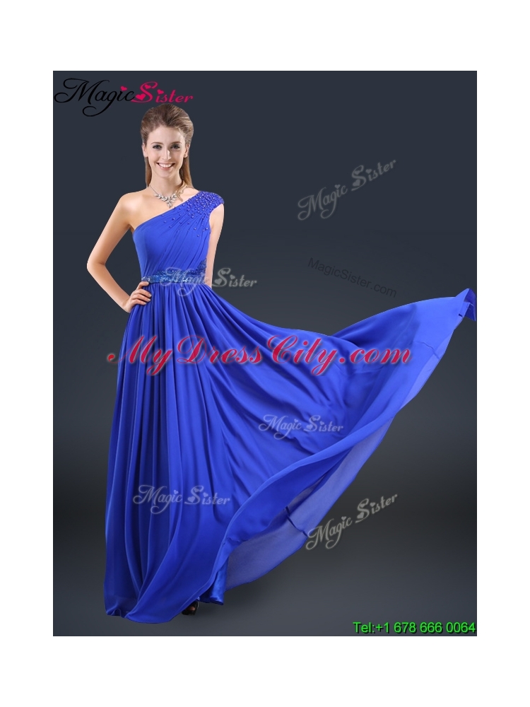 Cheap 2016 One Shoulder Blue Prom Dresses with Belt