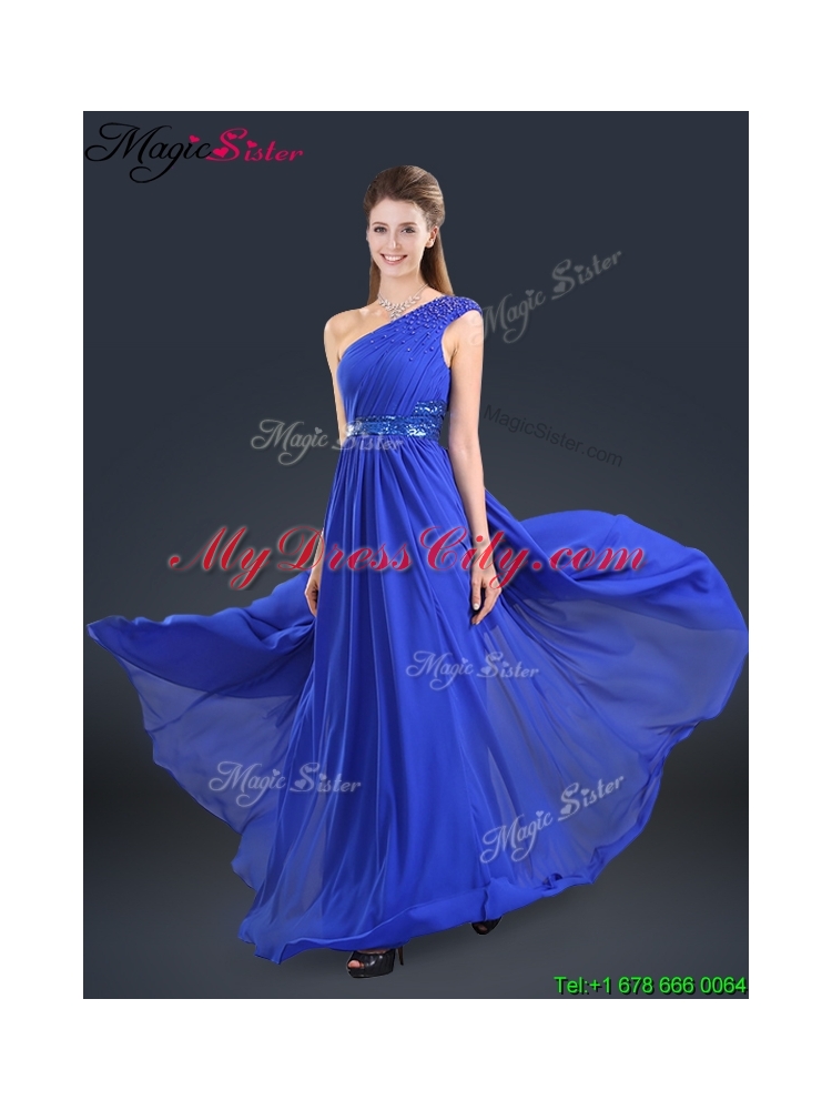 Cheap 2016 One Shoulder Blue Prom Dresses with Belt