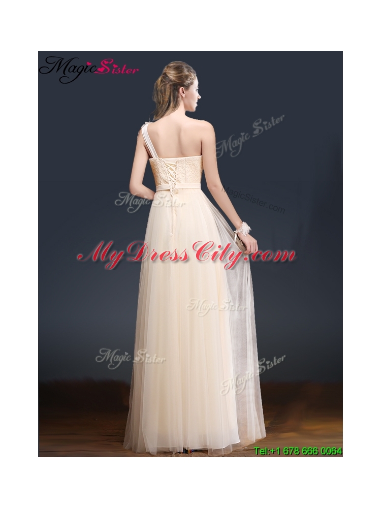 Elegant One Shoulder Prom Dresses with Appliques and Beading