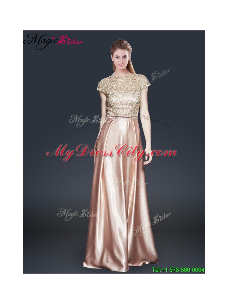 Empire Bateau Prom Dresses with Appliques and Belt