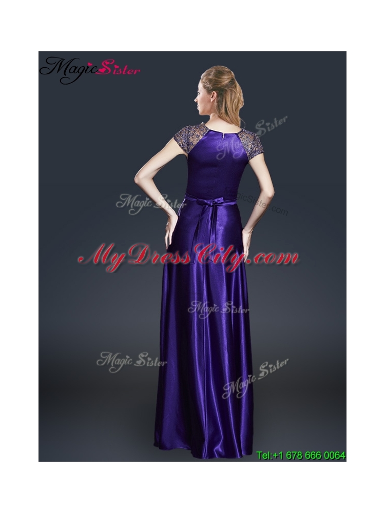 Empire Bateau Prom Dresses with Appliques and Belt