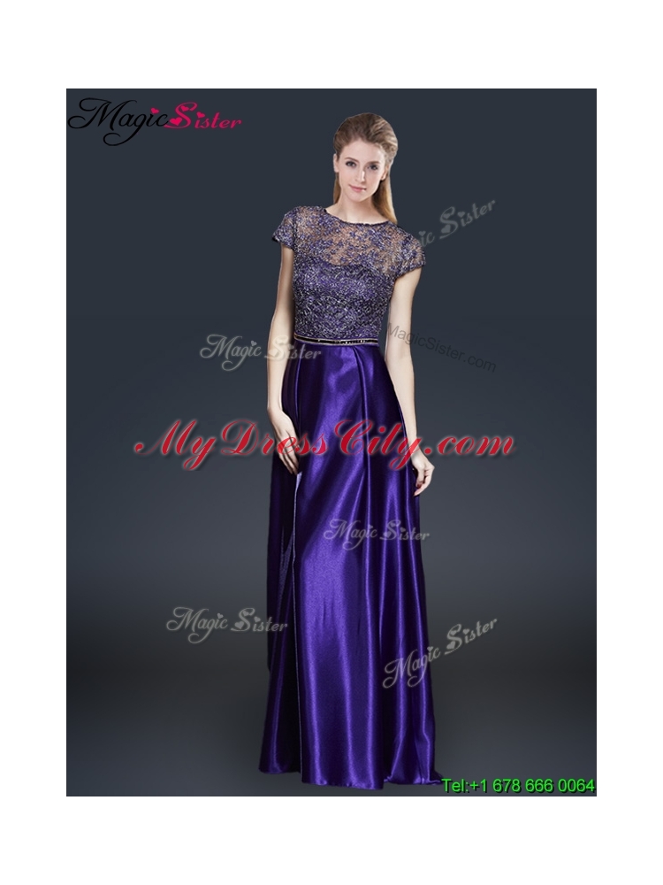 Empire Bateau Prom Dresses with Appliques and Belt