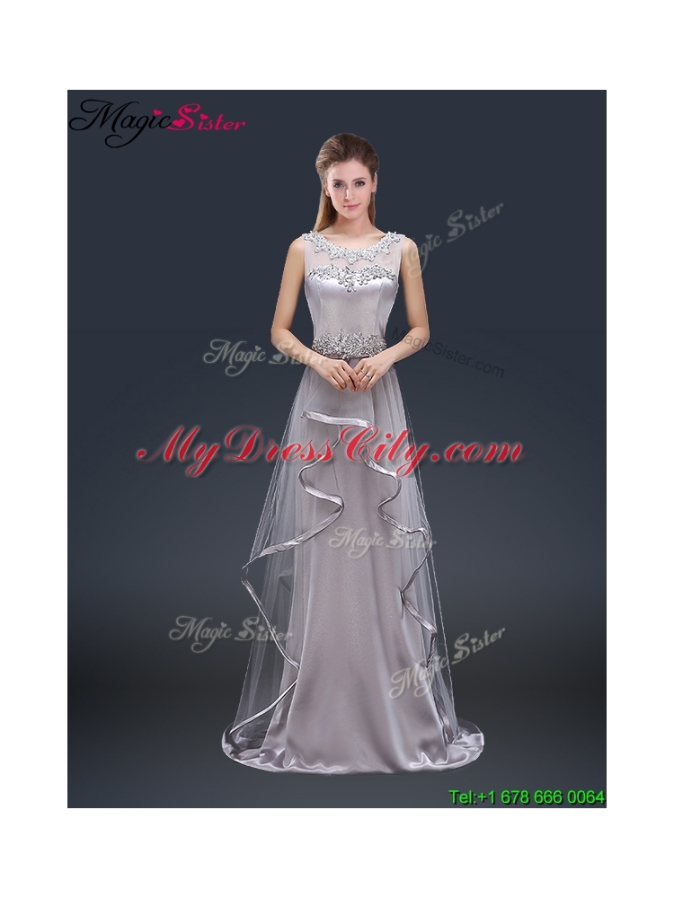 Exquisite Brush Train Scoop Prom Dresses with Appliques