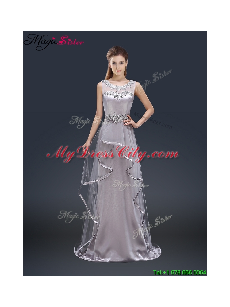 Exquisite Brush Train Scoop Prom Dresses with Appliques