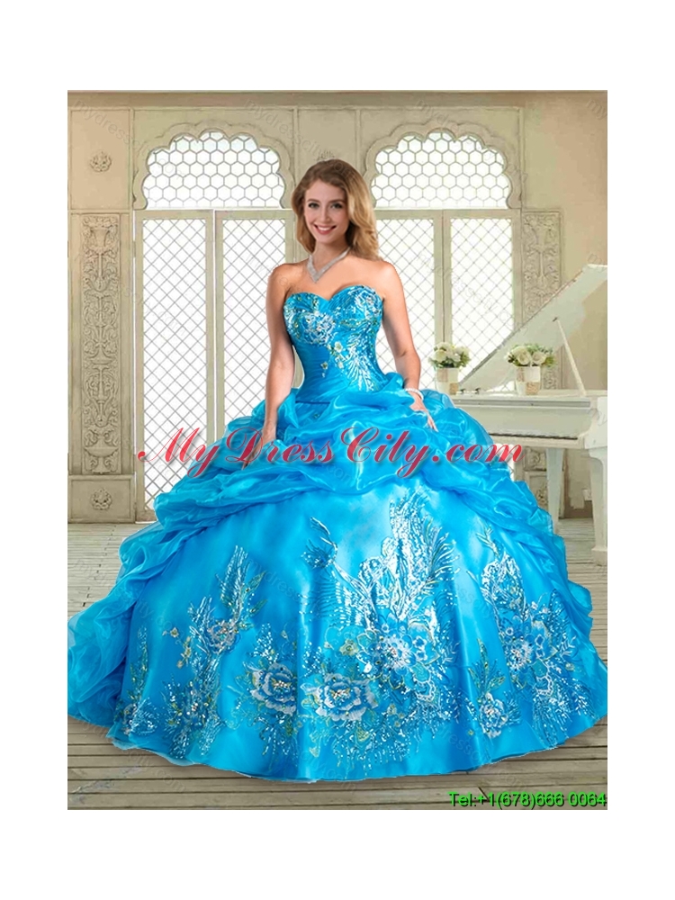 Best Sweetheart Quinceanera Gowns  with Appliques and Pick Ups