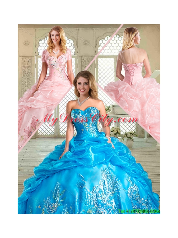 Best Sweetheart Quinceanera Gowns  with Appliques and Pick Ups