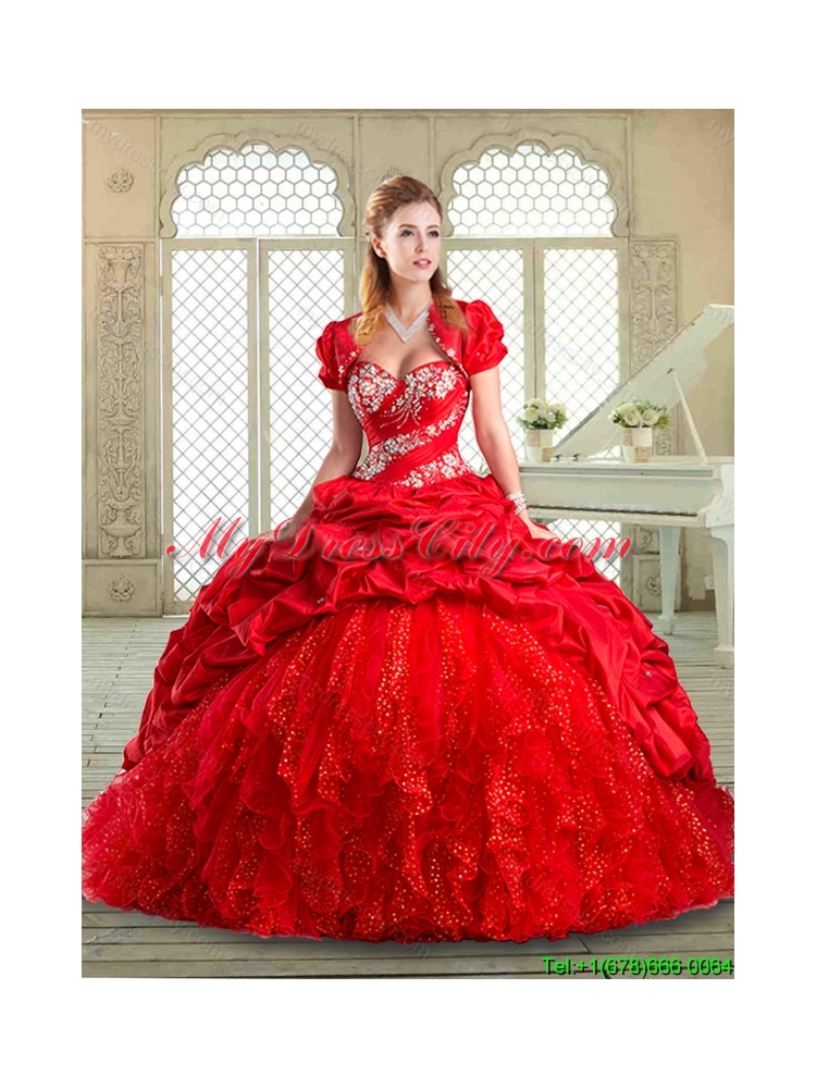 Gorgeous Brush Train Quinceanera Dresses  with Beading and Pick Ups