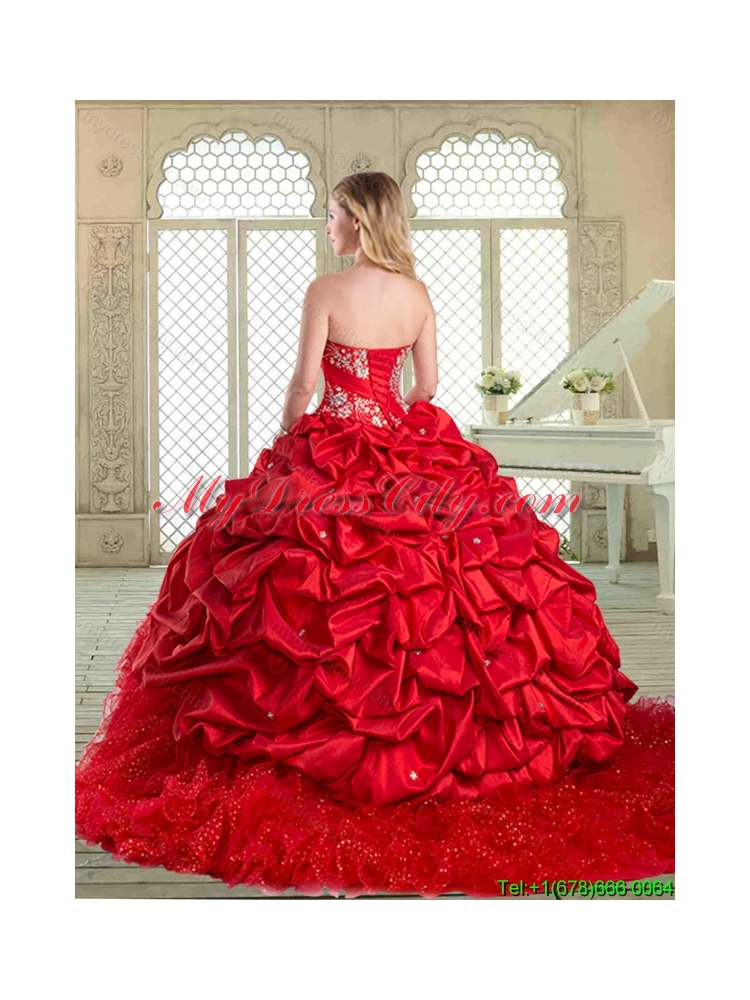 Gorgeous Brush Train Quinceanera Dresses  with Beading and Pick Ups