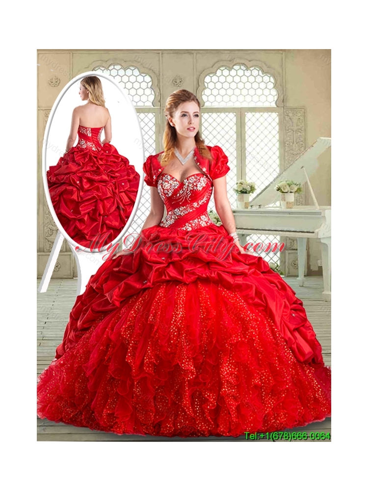 Gorgeous Brush Train Quinceanera Dresses  with Beading and Pick Ups