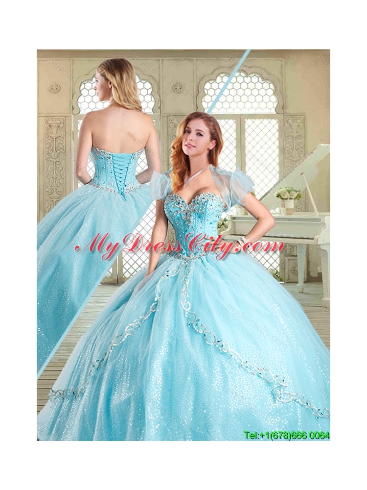 The Super Hot Beading Quinceanera Gowns in Aqua Blue