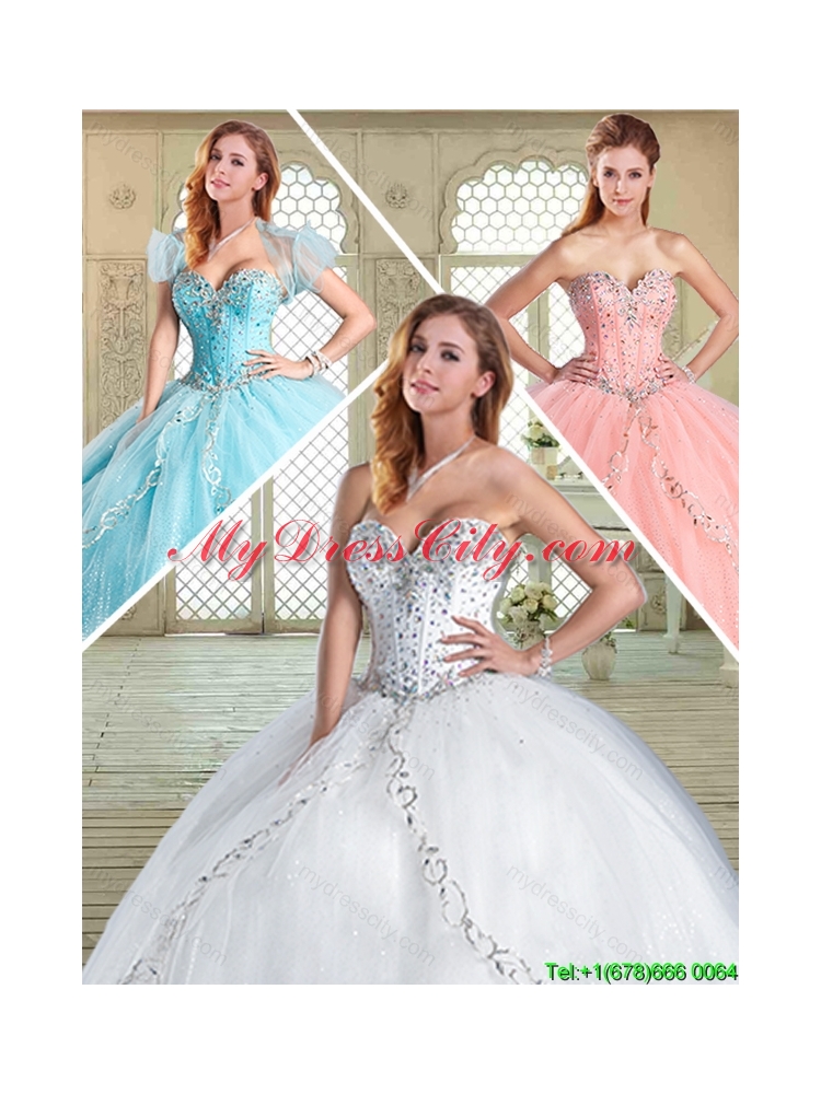 The Super Hot Beading Quinceanera Gowns in Aqua Blue